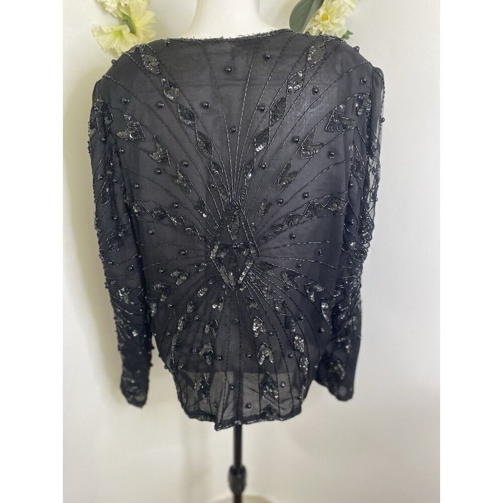 Vintage Black Swee Lo Womens Jacket Sequin Top Party Disco 80s‎ Glam Dynasty XL - Picture 2 of 16